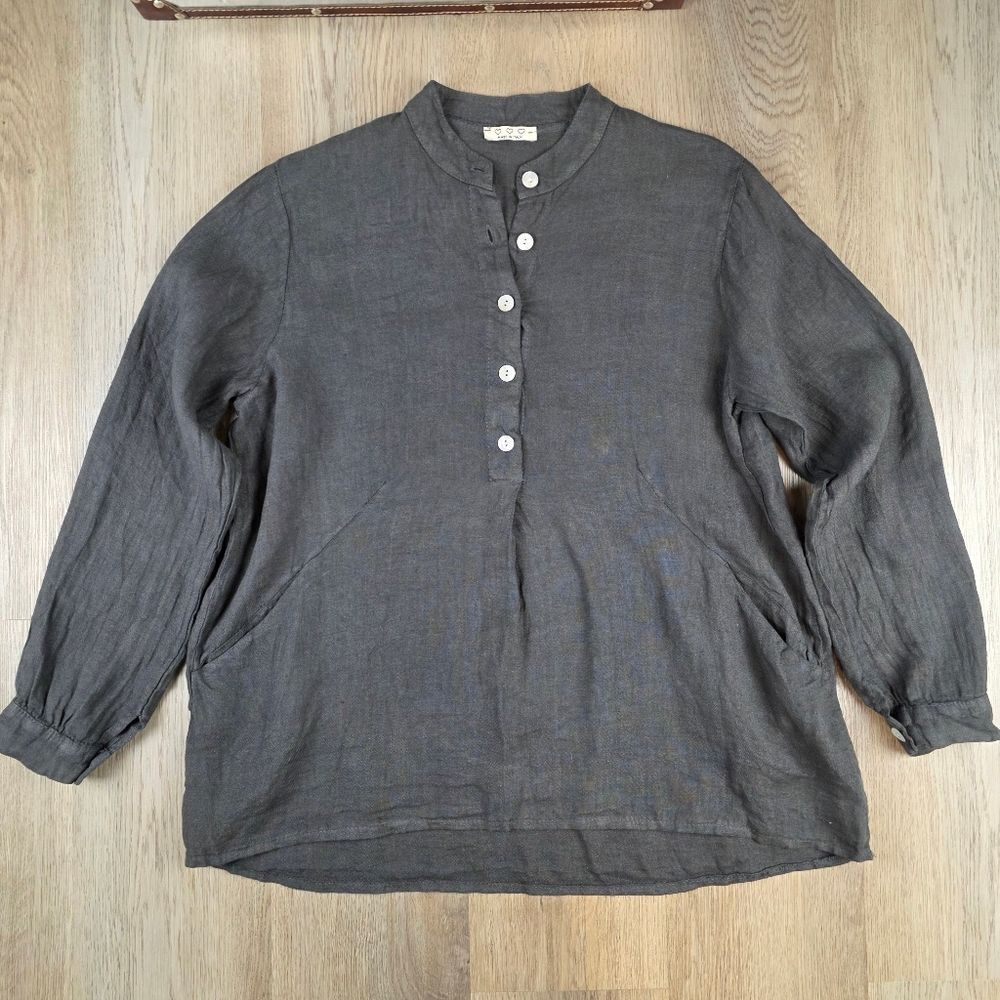 Made In Italy 100% Linen Long Sleeve Top Size M